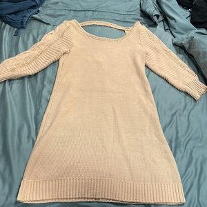 Lauren Conrad light pink with gold accent sweater dress. Scoop open back